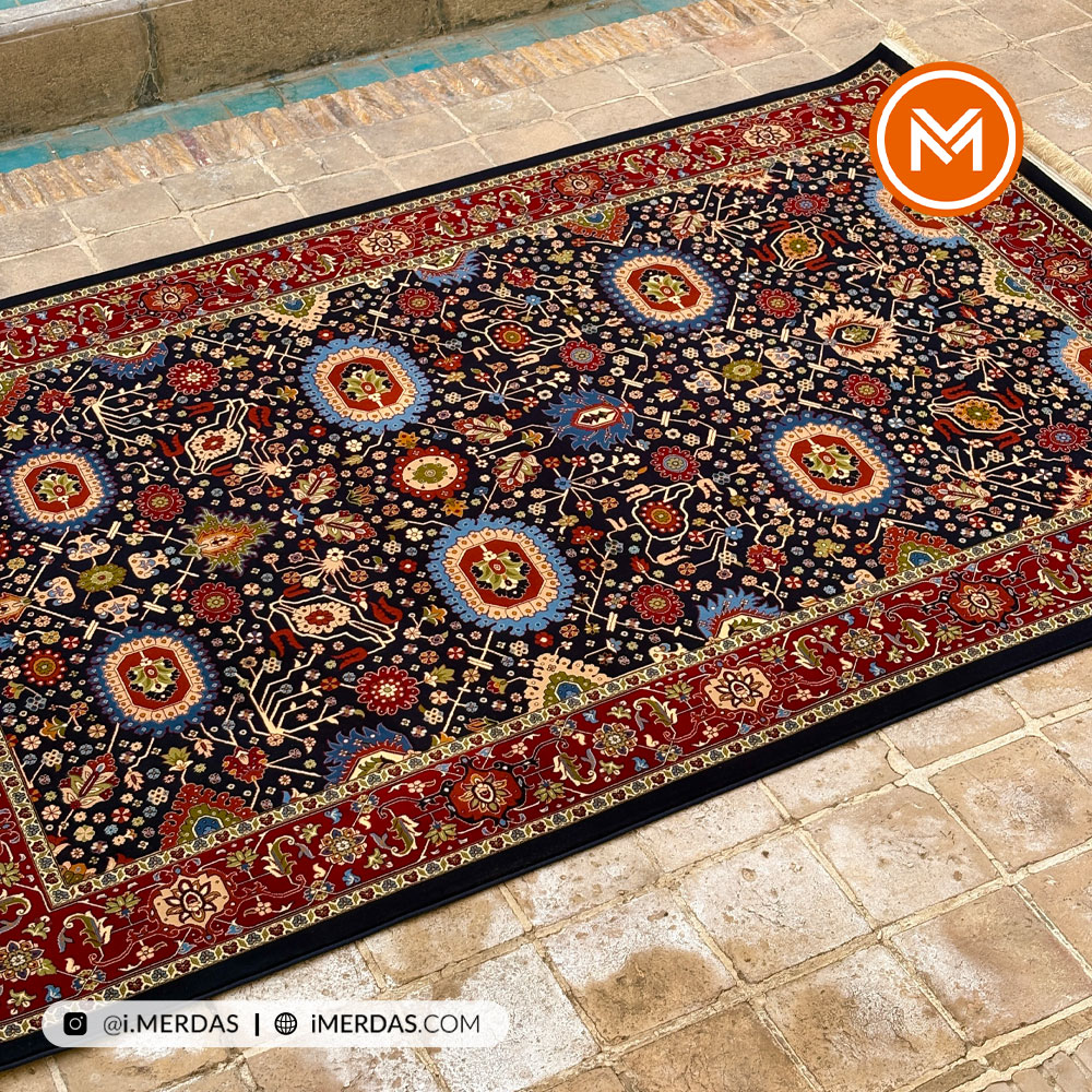 فرش گبه صبا قشقایی زمینه سرمه ای